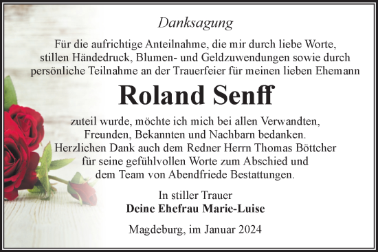 Traueranzeige von Roland Senff von Volksstimme Magdeburg