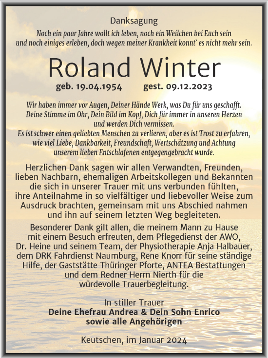 Traueranzeige von Roland Winter von Trauerkombi Weißenfels