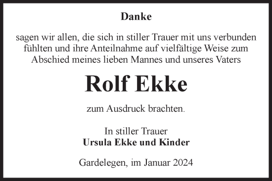 Traueranzeige von Rolf Ekke von Volksstimme Altmark West