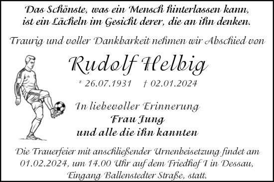 Traueranzeige von Rudolf Helbig von Trauerkombi Dessau