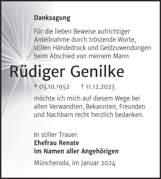 Traueranzeige von Rüdiger Genilke von Wochenspiegel Naumburg/Nebra