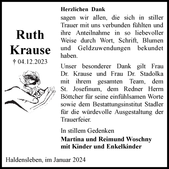 Traueranzeige von Ruth Krause von Volksstimme Haldensleben/Wolmirstedt