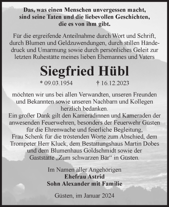 Traueranzeige von Siegfried Hübl von Volksstimme Staßfurt