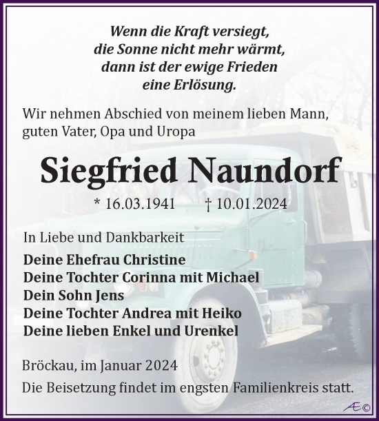 Traueranzeige von Siegfried Naundorf von Trauerkombi Zeitz