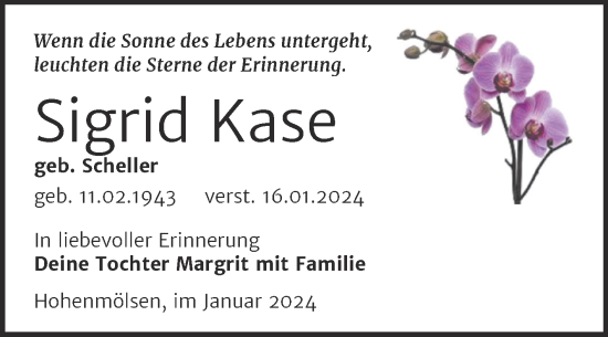 Traueranzeige von Sigrid Kase von Trauerkombi Weißenfels