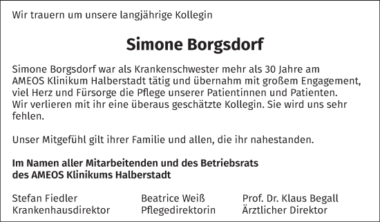 Traueranzeige von Simone Borgsdorf von Volksstimme Halberstadt