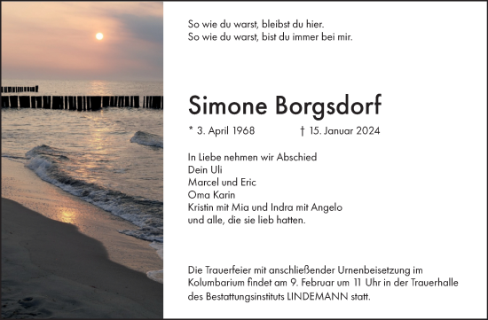 Traueranzeige von Simone Borgsdorf von Volksstimme Halberstadt
