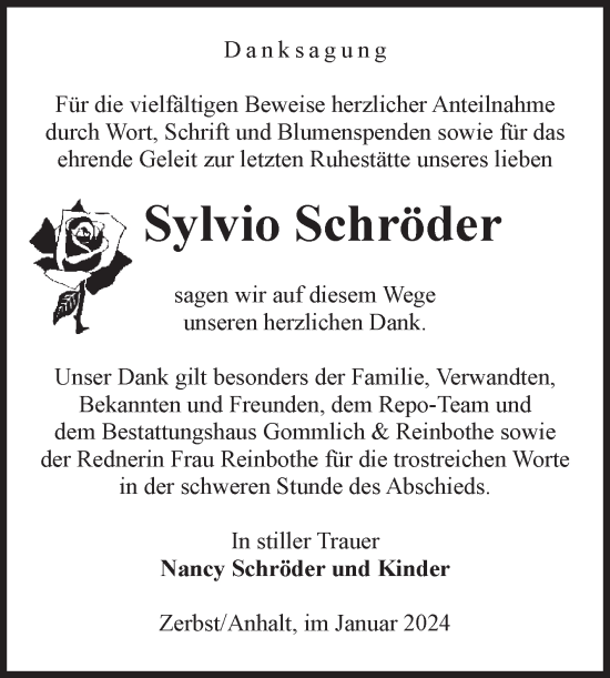 Traueranzeige von Sylvio Schröder von Volksstimme Zerbst