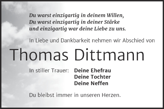 Traueranzeige von Thomas Dittmann von Trauerkombi Merseburg