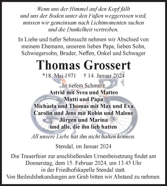 Traueranzeige von Thomas Grossert von Volksstimme Altmark Ost