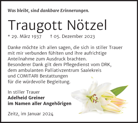 Traueranzeige von Traugott Nötzel von Trauerkombi Zeitz