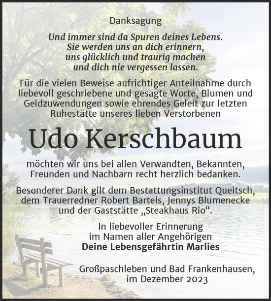 Traueranzeige von Udo Kerschbaum von Trauerkombi Köthen