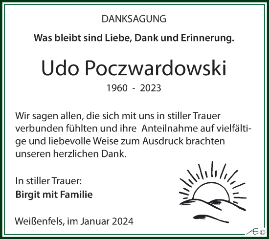 Traueranzeige von Udo Poczwardowski von Trauerkombi Weißenfels
