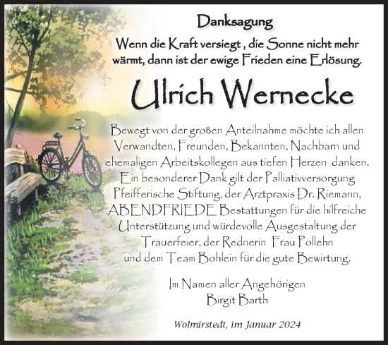 Traueranzeige von Ulrich Wernecke von Volksstimme Haldensleben/Wolmirstedt