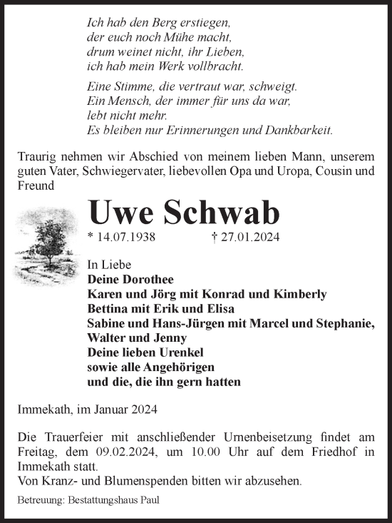 Traueranzeige von Uwe Schwab von Volksstimme Altmark West