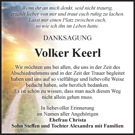 Traueranzeige von Volker Keerl von Volksstimme Staßfurt