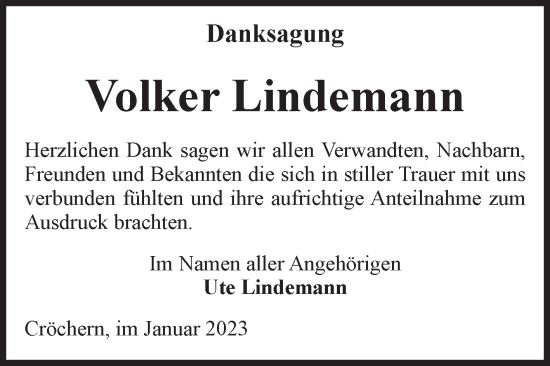 Traueranzeige von Volker Lindemann von Volksstimme Haldensleben/Wolmirstedt