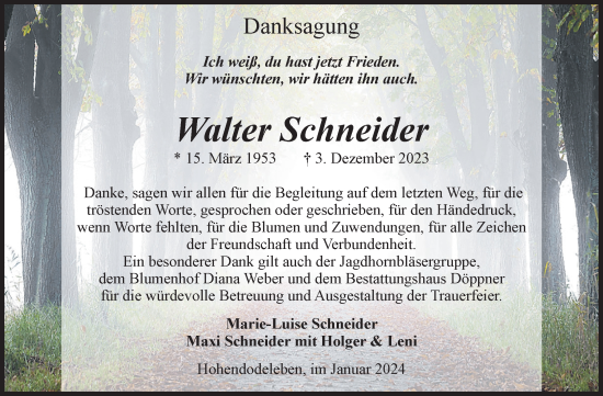 Traueranzeige von Walter Schneider von Volksstimme Oschersleben/Wanzleben
