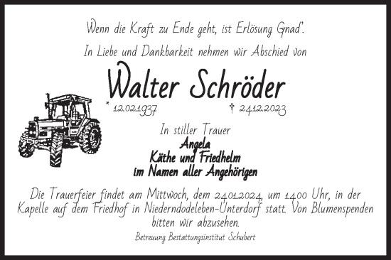 Traueranzeige von Walter Schröder von Volksstimme Haldensleben/Wolmirstedt