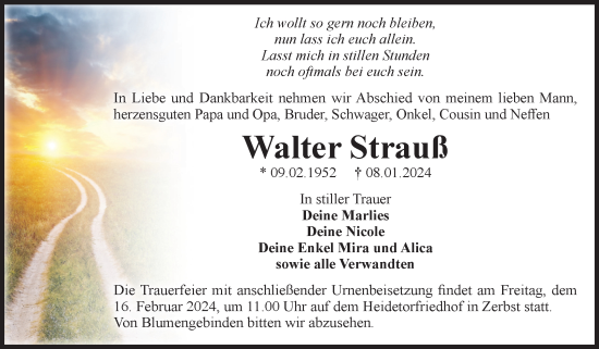 Traueranzeige von Walter Strauß von Volksstimme Zerbst