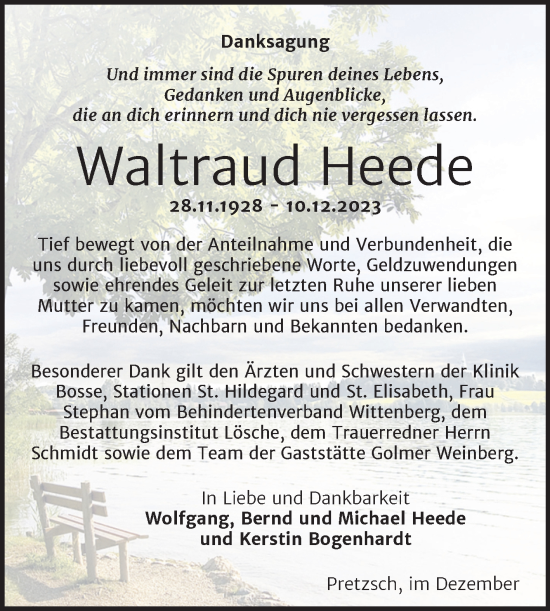 Traueranzeige von Waltraud Heede von Trauerkombi Wittenberg