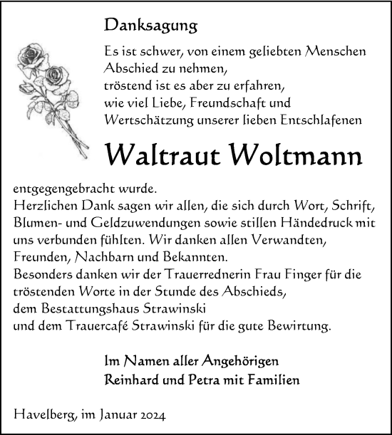 Traueranzeige von Waltraut Woltmann von Volksstimme Altmark Ost