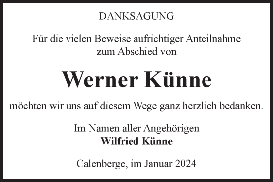Traueranzeige von Werner Künne von Volksstimme Magdeburg