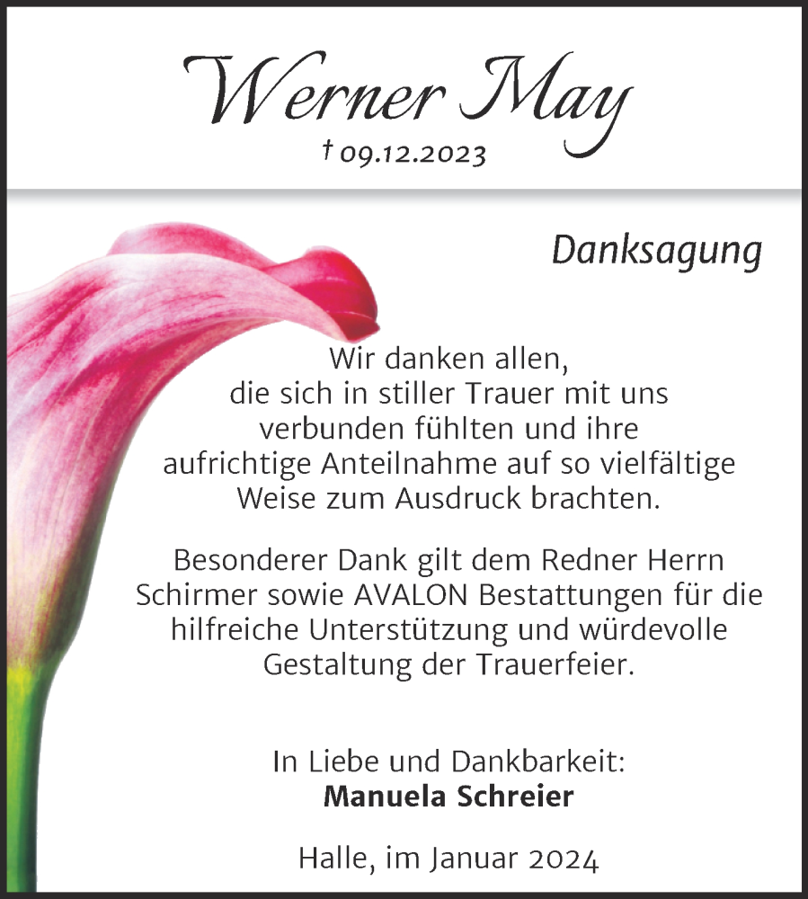  Traueranzeige für Werner May vom 20.01.2024 aus 