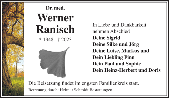 Traueranzeige von Werner Ranisch von Volksstimme Magdeburg