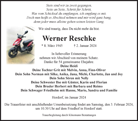 Traueranzeige von Werner Reschke von Volksstimme Oschersleben/Wanzleben