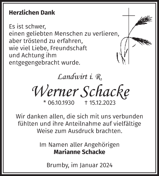 Traueranzeige von Werner Schacke von Volksstimme Schönebeck