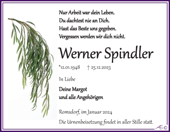 Traueranzeige von Werner Spindler von Trauerkombi Zeitz