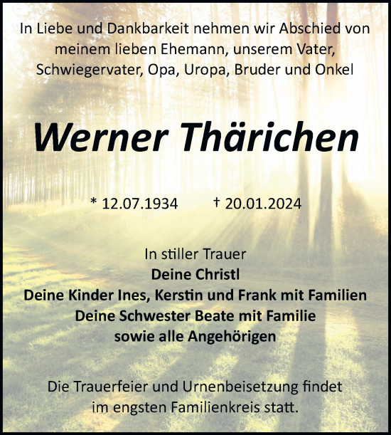 Traueranzeige von Werner Thärichen von Trauerkombi Bitterfeld