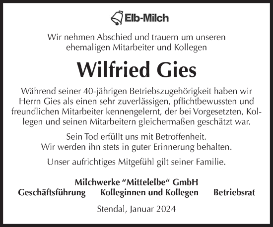 Traueranzeige von Wilfried Gies 