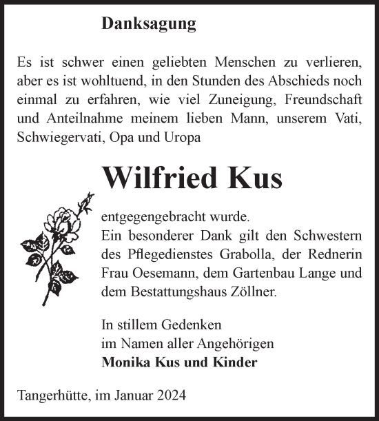 Traueranzeige von Wilfried Kus von Volksstimme Altmark Ost