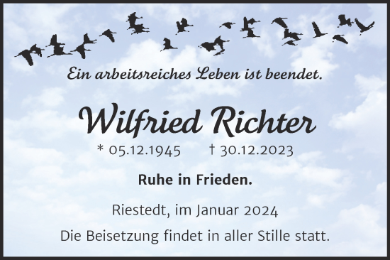 Traueranzeige von Wilfried Richter von Trauerkombi Sangerhausen
