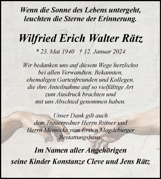 Traueranzeige von Wilfried Erich Walter Rätz von Volksstimme Magdeburg