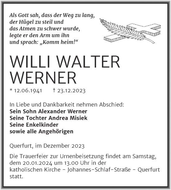 Traueranzeige von Willi Walter Werner von Trauerkombi Merseburg