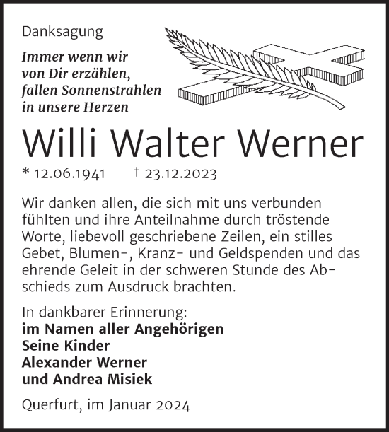Traueranzeige von Willi Walter Werner von Trauerkombi Merseburg