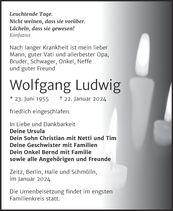 Traueranzeige von Wolfgang Ludwig von Trauerkombi Zeitz
