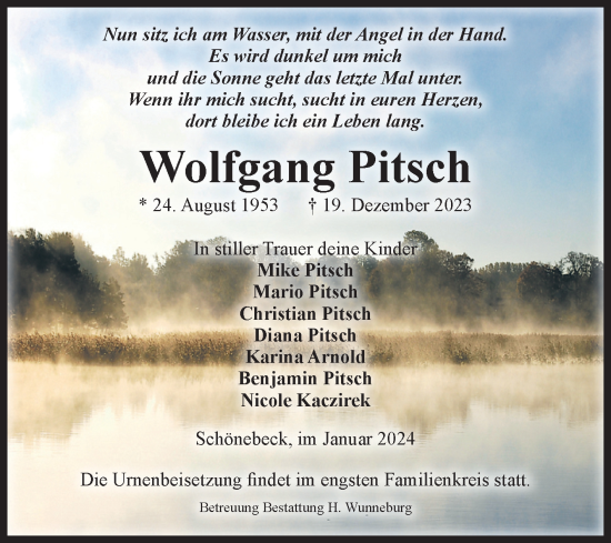 Traueranzeige von Wolfgang Pitsch von Volksstimme Schönebeck