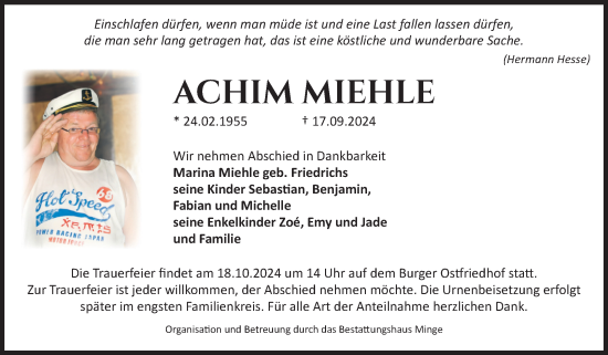 Traueranzeige von Achim Miehle 