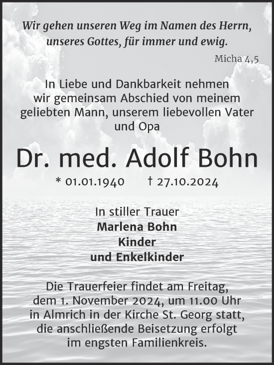 Traueranzeige von Adolf Bohn von Naumburger Tageblatt