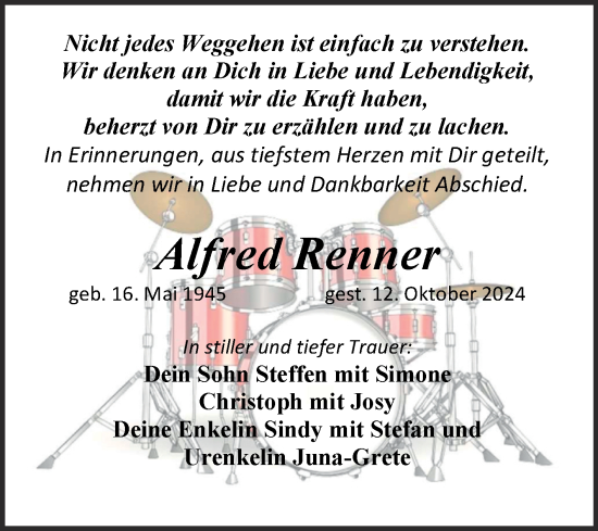 Traueranzeige von Alfred Renner von Trauerkombi Bitterfeld