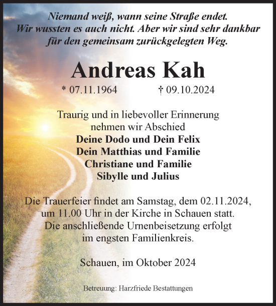 Traueranzeige von Andreas Kah von Volksstimme Halberstadt