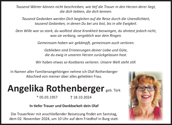 Traueranzeige von Angelika Rothenberger 