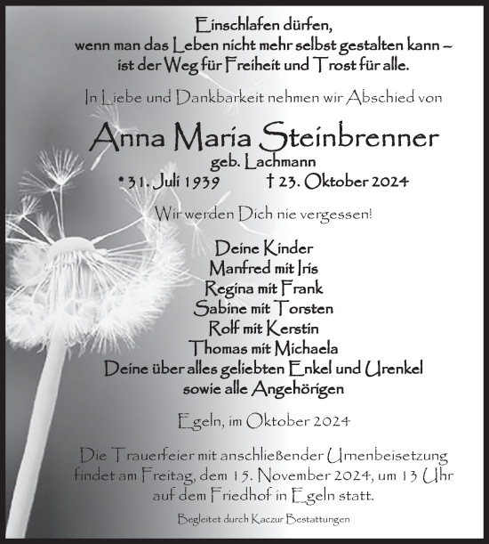 Traueranzeige von Anna Maria Steinbrenner 