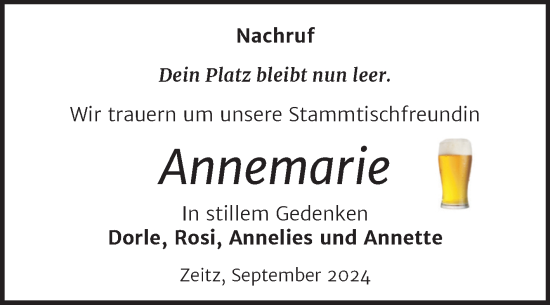 Traueranzeige von Annemarie  von Trauerkombi Zeitz