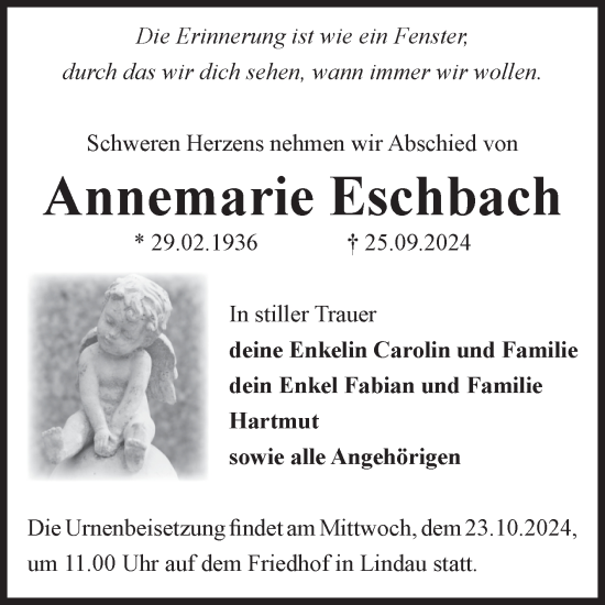 Traueranzeige von Annemarie Eschbach von Volksstimme Zerbst