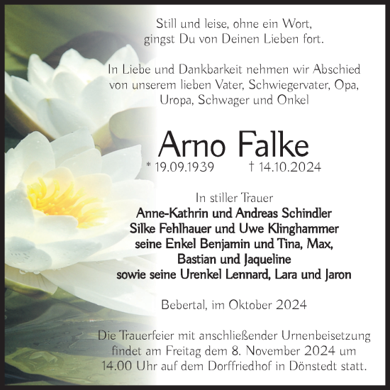 Traueranzeige von Arno Falke von Volksstimme Haldensleben/Wolmirstedt